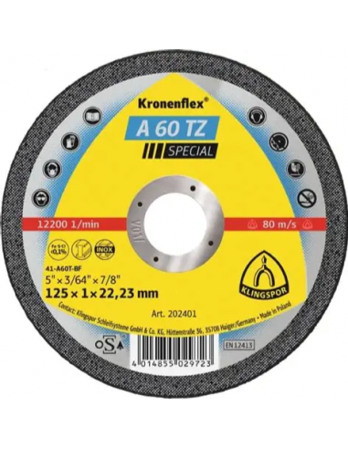 A 60 TZ Режещ диск Kronenflex 125 x 1 x 22,23 mm Klingspor 4014855172368